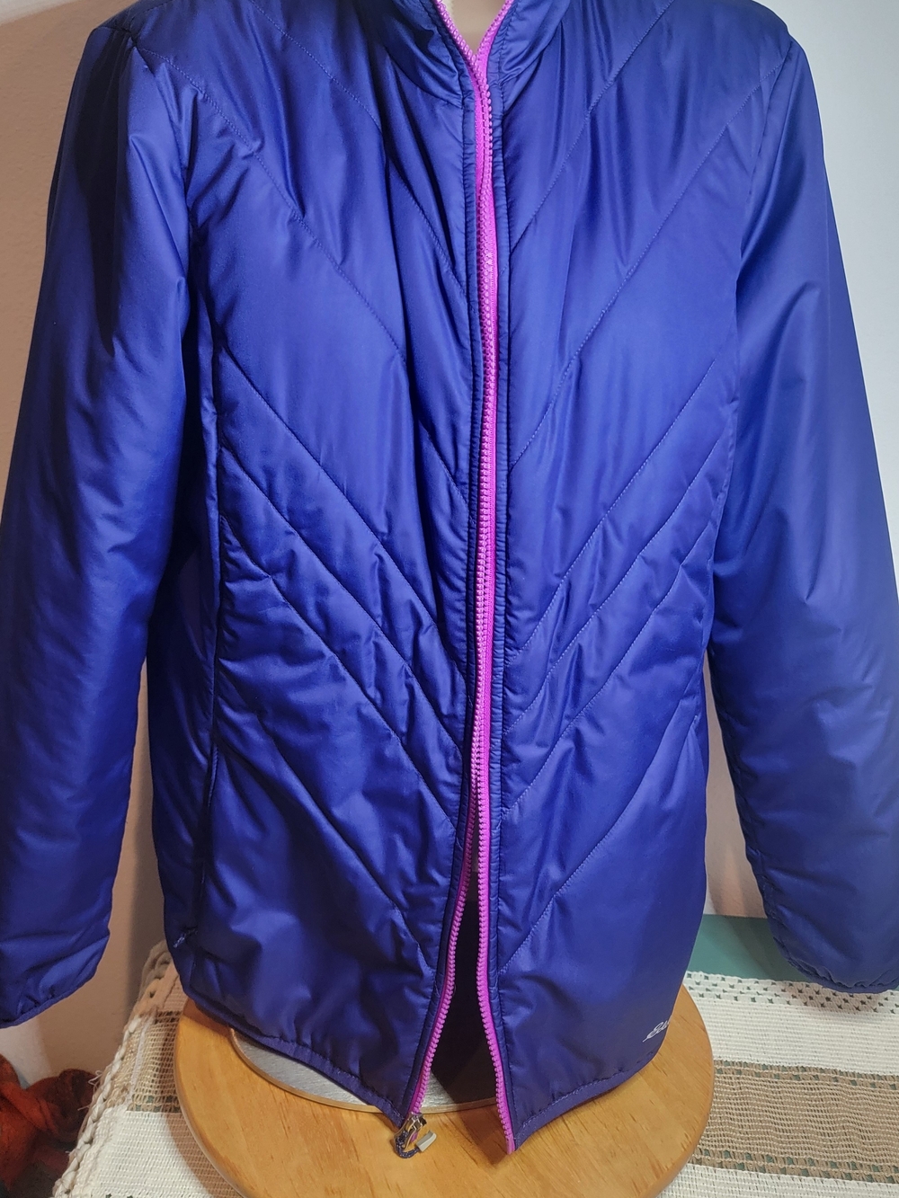 Eddie Bauer Jacket Womens XL Blue Pink Full Zip Insulated Long Sleeve Short